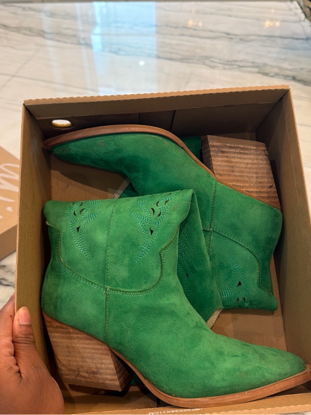 Green Suede Western Ankle Boots